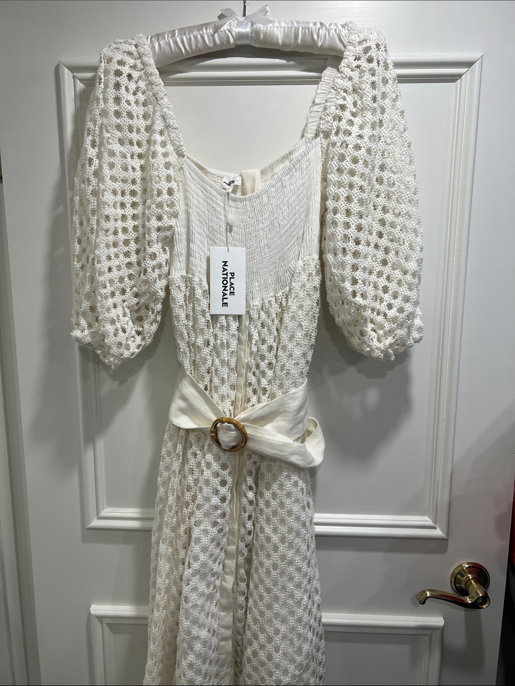 Place Nationale Crochet Midi Dress In Ivory